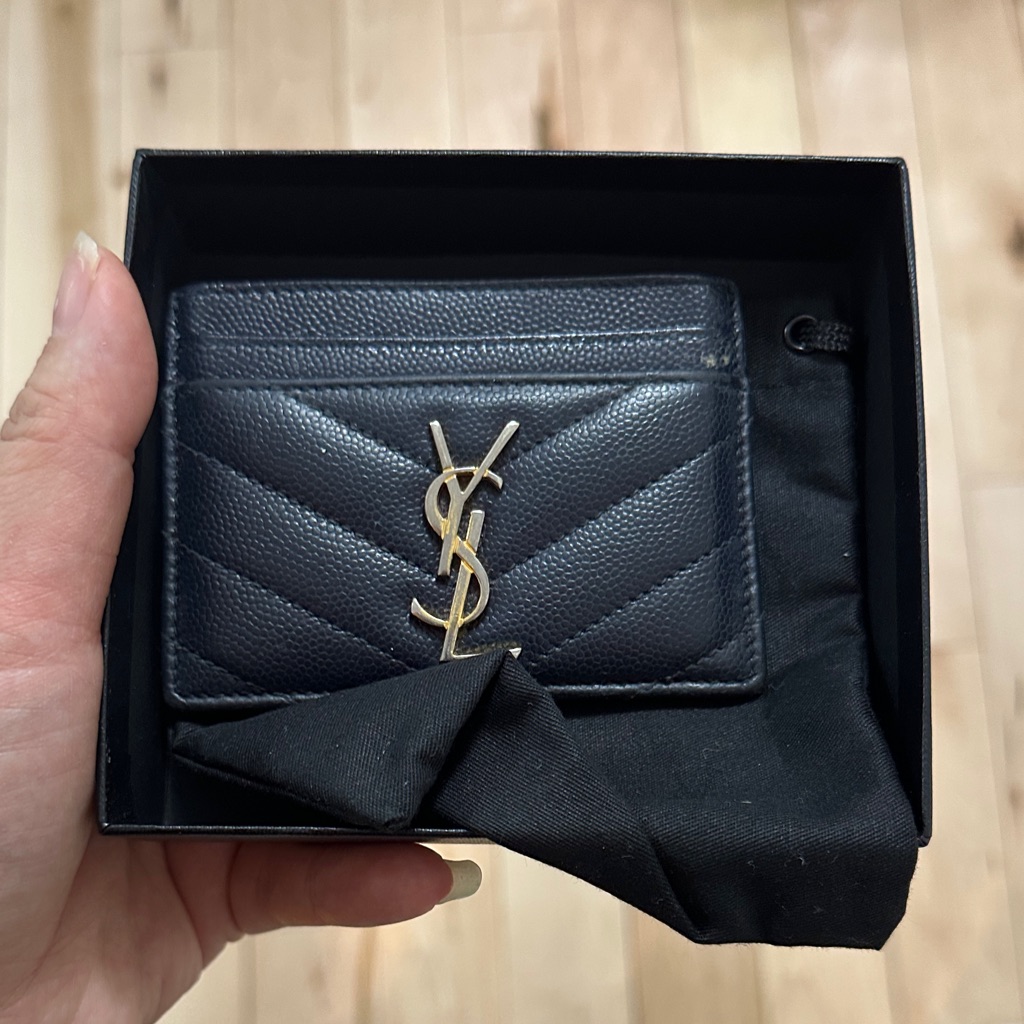 Saint Laurent Black Leather Card Holder With Gold Logo